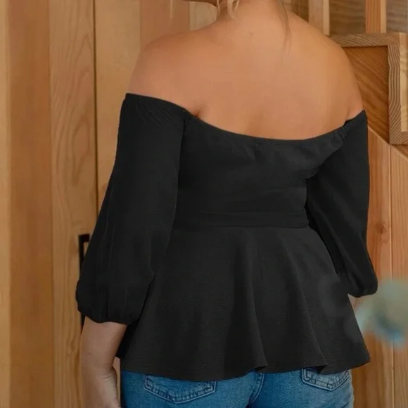 Boho plus  burgundy off shoulder peplum blouse - Picture 9 of 16